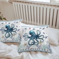 thumbnail image 4 of Blue Octopus Outdoor Pillow Covers Set of 2 Ocean Watercolor Blue Seastars Seaweed Corals Anchor Waterproof Throw Pillow Case Decorative Square Cushion Cover for Patio Couch Garden Balcony, 24"x24", 4 of 9