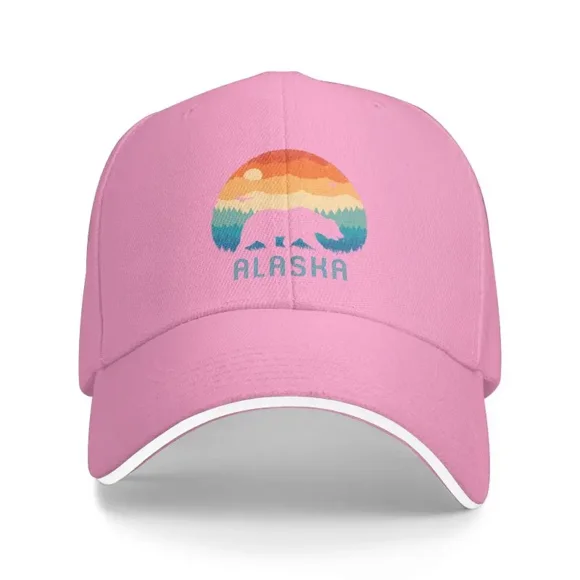 Custom Retro Bear Baseball Cap Sports Men Women's Adjustable Alaska Forest Dad Hat Summer Pink One Size
