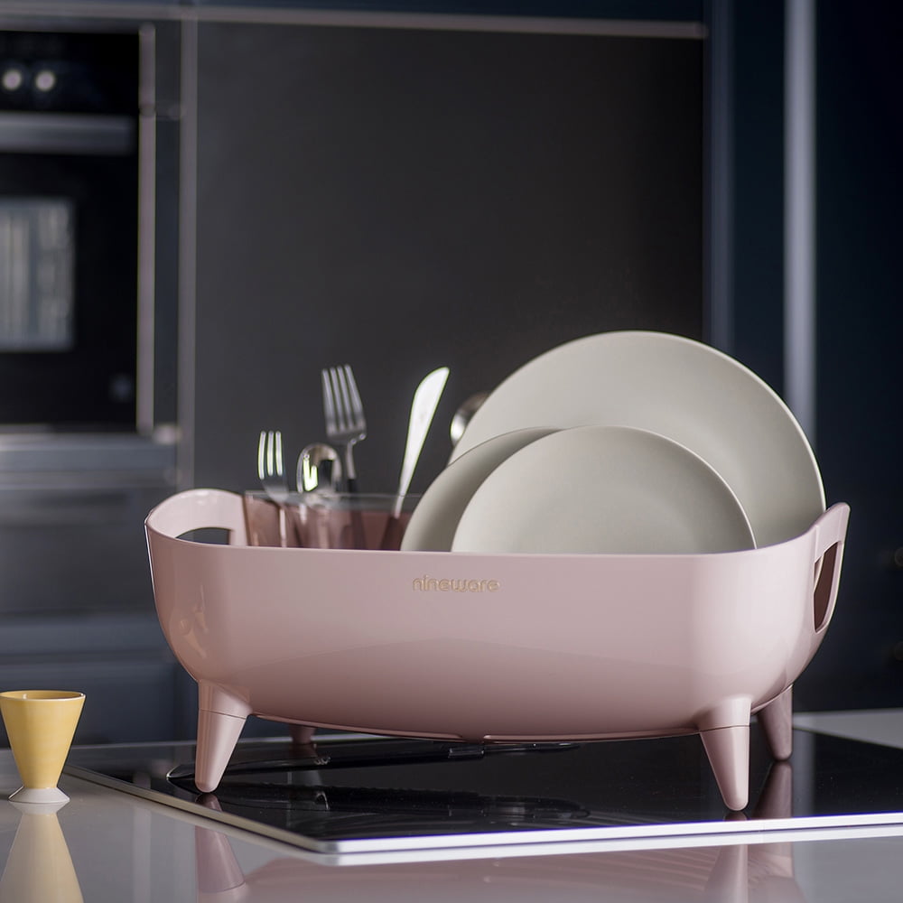 Nineware Wide Volume Dish Drying Rack 17.3 x 15 x 7.1 44x38x18cm 360 Rotatable water drain Large utensil holder included ABS plastic material Made in Korea Walmart