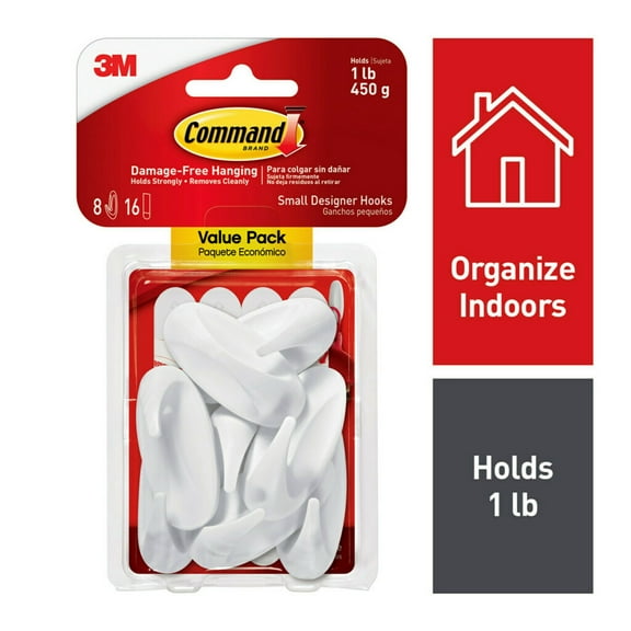 Command Designer Hook, White, Small, 2 Hooks, 2 Strips/Pack