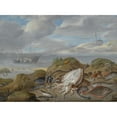 thumbnail image 3 of Jan Van Kessel The Elder 24x19 Black Modern Framed Museum Art Print Titled - Still Life with Cuttle Fish, Plaice, Cod, Mussels and Other Fish on a Dune, a Church Across a River Estuary Beyon, 3 of 5