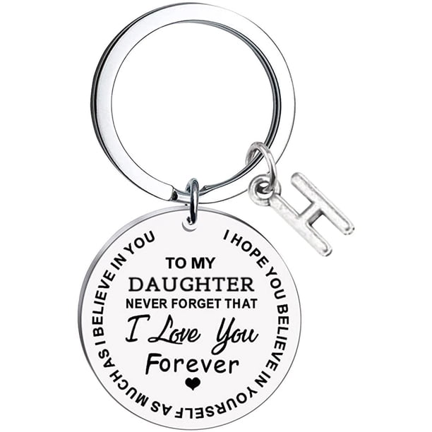 Llaveros para mujer, llavero de billetera, llavero de auto, llavero lindo para mi hija, llavero de acero inoxidable con mensaje inicial, apellido, 26 letras, llavero familiar inspirador, llavero con l