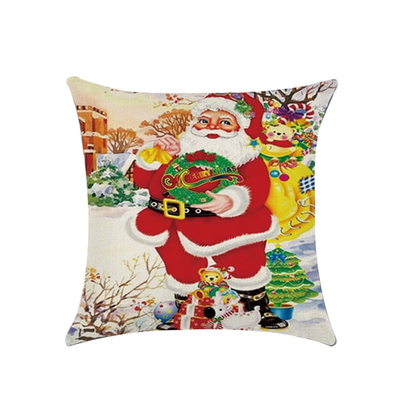 Injueey funda de almohada navideña, mezcla de fibra de lino, funda decorativa para cojín de coche, cuadrado de Navidad, 45x45cm Decoración del hogar No.02
