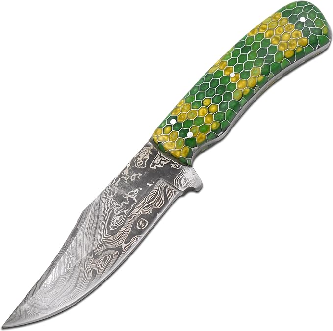 Wild Turkey Handmade 9.5" Green Viper Handle Damascus Outdoor Hunting Knife