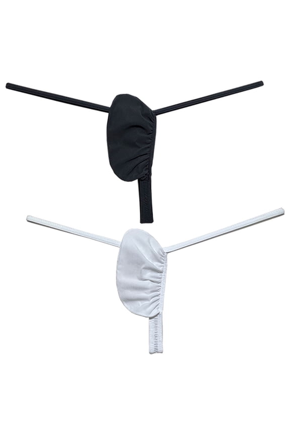 2 PACK Men's Micro Thongs Ice Silk Low-rise Briefs Underwear Male Bikini G-String Ultrathin Soft Comfortable Sexy T-Back Underpants 2P-HB M