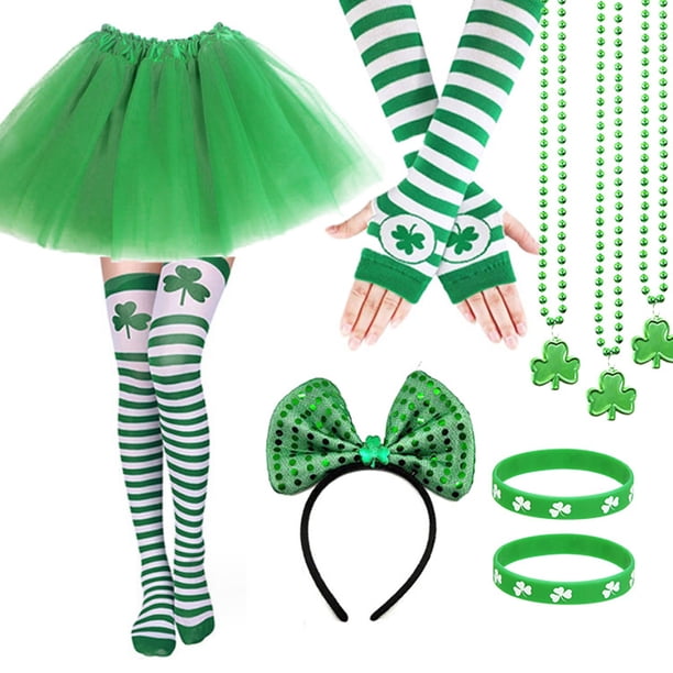Conjunto de diademas, pinzas para el pelo, faldas, calcetines, guantes y pulseras para niña irlandesa. Traje a juego para mujer.