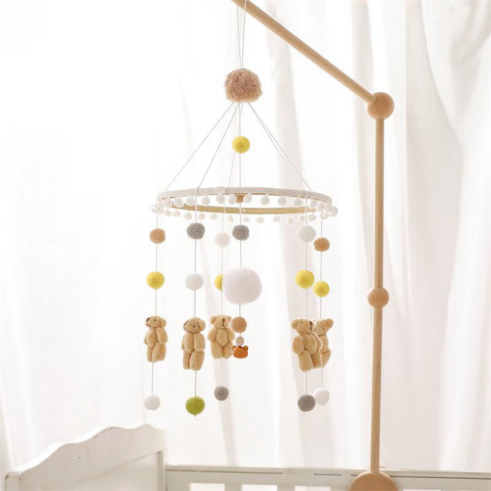 Baby Panda Hair Ball Wind Chime, Wooden Hanging Crib Mobile Toy for Newborns, Nursery & Travel