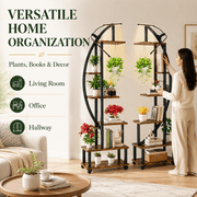 SERBASIC 2 Pcs 65 Tall Plant Stand Indoor with Grow Lights and Locking Wheels, 6 Tier Plant Shelf Half Moon Curved Ladder Flower Pot Stand Large Metal Plant Rack for Living Room, Storage & Display