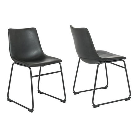 Pemberly Row 17.5" Faux Leather Dining Chairs in Black (Set of 2)
