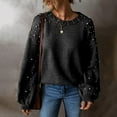 thumbnail image 3 of Pearl-Decorated Shoulder Pullover for Women, Loose Knit Crewneck Sweater with Beads, 3 of 9