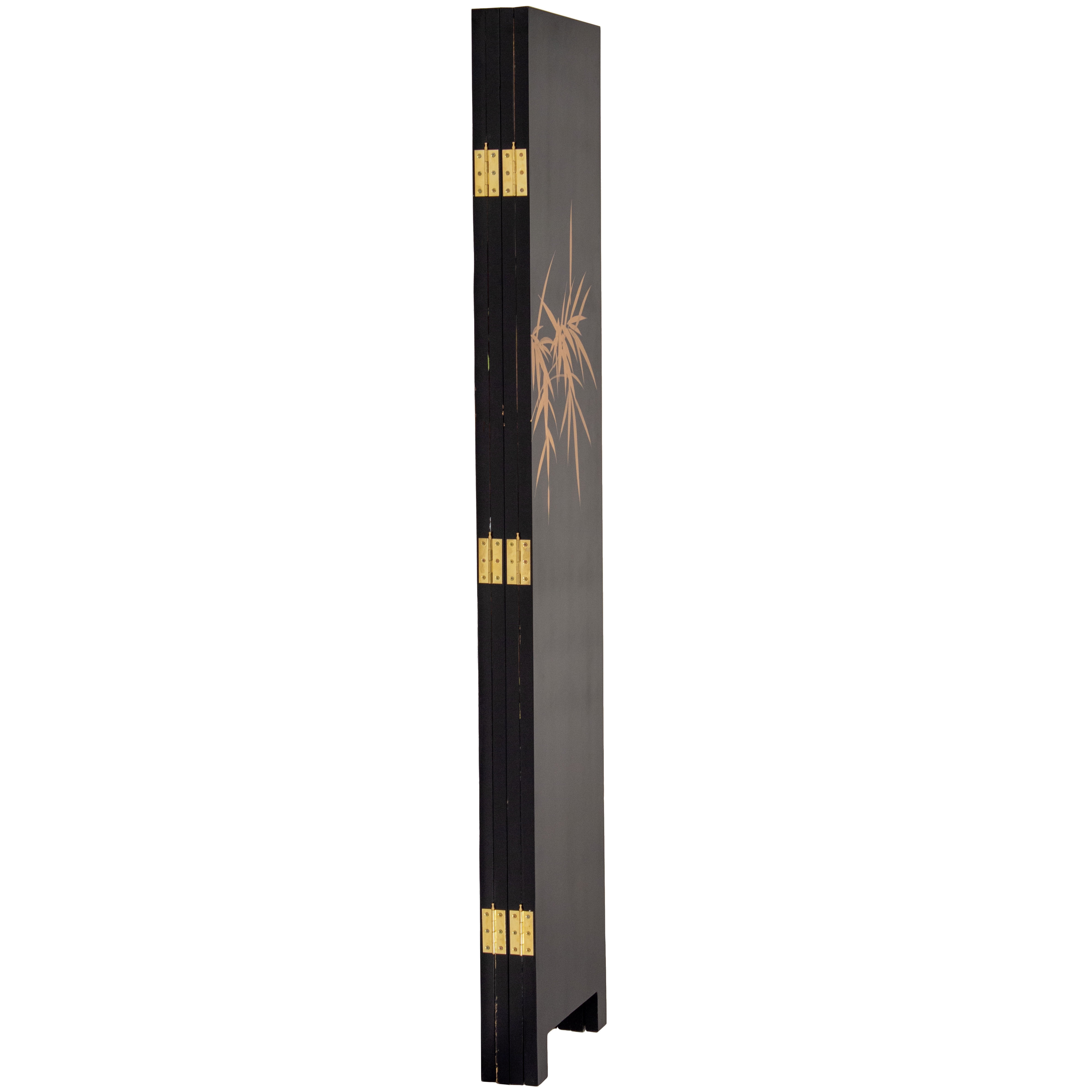 Oriental Furniture 6 ft. Tall Gold Lacquer Room Divider - Cranes