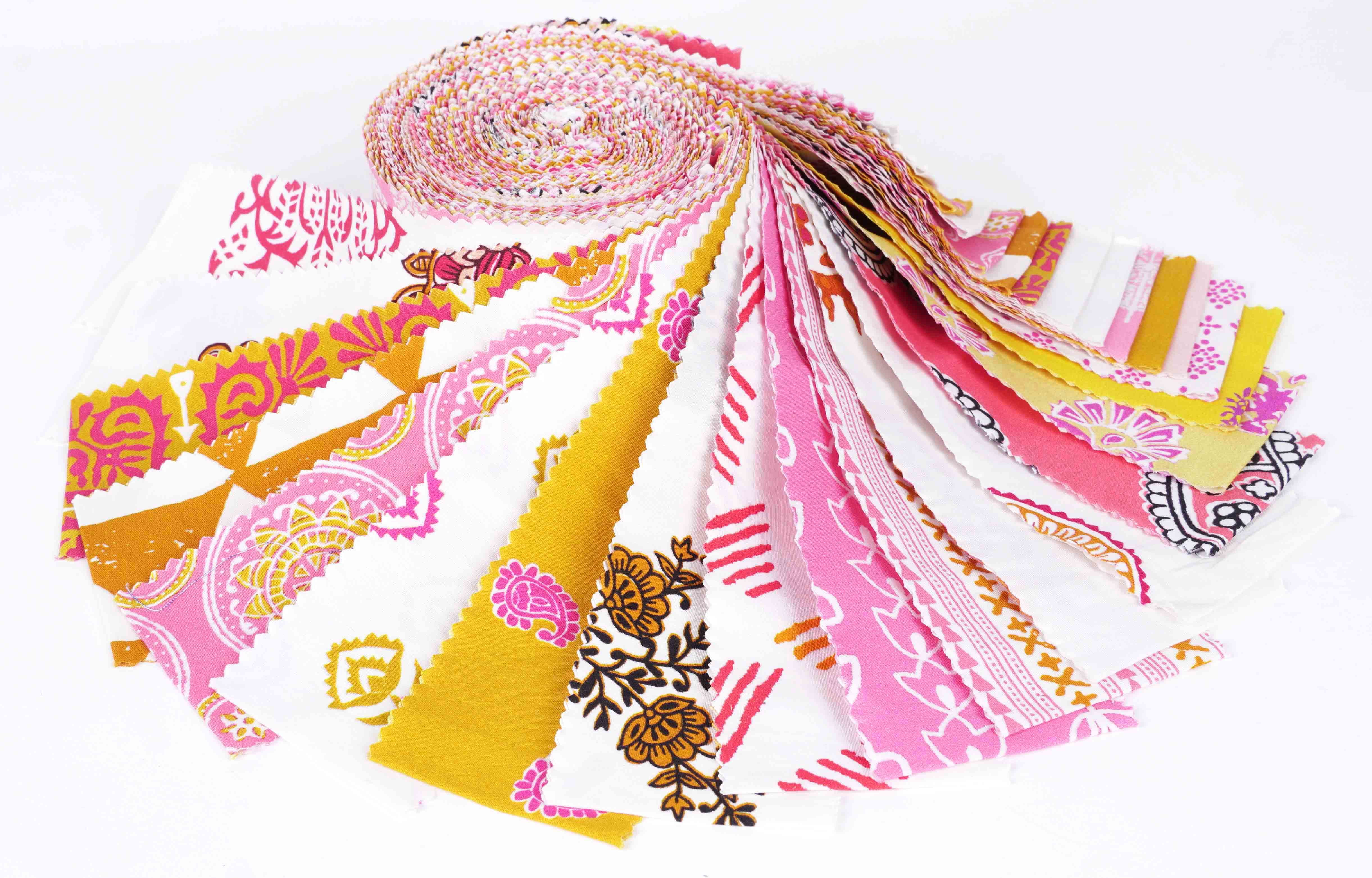 Soimoi 40Pcs Block Print Cotton Precut Fabrics For Quilting Craft Strips 2.5x42inches Jelly Roll - Light Pink