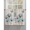 thumbnail image 3 of Turquoise Floral Tier Curtains 45 Inches Long, Spring Pastoral Flowers Butterfly Beige Window Treatment Curtain Drapes, Small Curtain Drapes for Bathroom Laundry Room, 27.5"x45", 2 Panels, 3 of 7
