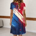 thumbnail image 5 of Women's Independence Day 250 Years Anniversary Patriotic Dress Short Sleeve Button Neck Printed Star Pattern Round Neckline Casual Comfortable Daily Wear USA Flag Summer Dress 4th of July Blue L, 5 of 5