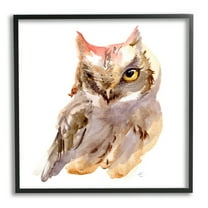 Brown Horned Owl Eye Wink Minimal Bird Animals & Insects Framed Art Print Wall Art, 17x17