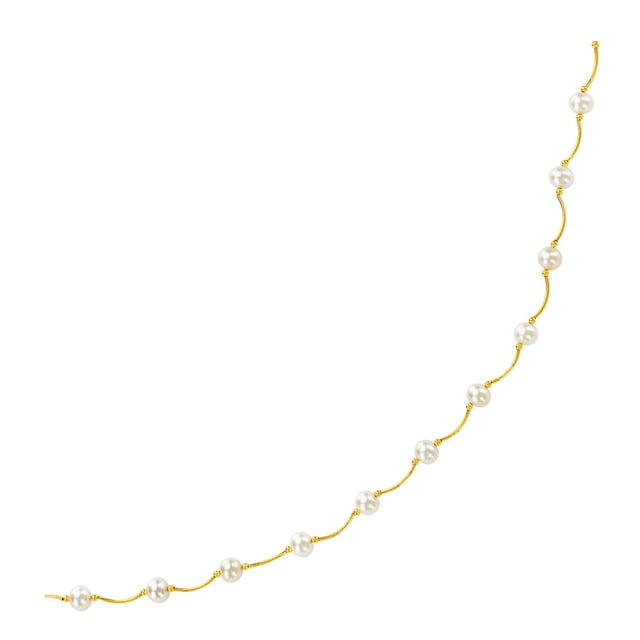 14k Yellow Gold Arc Link Necklace with White Pearls 17 in