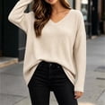 thumbnail image 3 of Bnwani Womens Pullover Blouses Plus Size V Neck Waffle Knit Long Sleeve Top, Loose Casual Shirts for Fall Winter Daily Wear Beige XL, 3 of 9