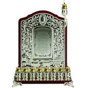 Ner Mitzvah, 14" High, Silver Plated And Wood Accents Hannukah Oil Cups And Large Candles Menorah - Jerusalem Wall Design