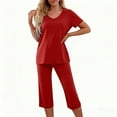 thumbnail image 2 of HUJlwoi 2 Piece Outfit Pj Sets for Woman Thin V Neck 3/4 Sleeve Top with Capri Pants Pajama Set Casual Sleepwear Tracksuits, 2 of 5