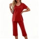 thumbnail image 1 of Conjunto de 2 piezas de blusa de manga corta y pantalón largo con cintura elástica y bolsillos para mujer, 1 of 7