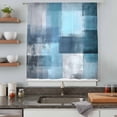 thumbnail image 5 of Teal Blue Sheer Curtains 45 Inches Long, Modern Oil Painting Abstract Ombre Geometric Light Filering Curtains, Breathable Simi Curtain Privacy Drapes for Kitchen Bathroom Small Window Treatment, 5 of 9
