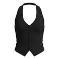 thumbnail image 4 of Women's Halter Tank Top, V Neck Sleeveless Button Front Open Back Cami, Ribbed Knit Fitted Casual Top for Summer Vacation, 4 of 4