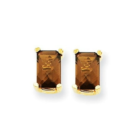 Emerald Loose Gem - 14k Yellow Gold 6x4 Emerald Smokey Quartz Earrings. Gem Wt- 1.2ct (7MM Long x 4MM Wide)