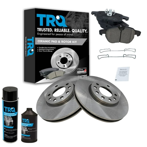 TRQ Front Posi Ceramic Brake Pad & 11.Rotor Left & Right Kit w/Chemicals for 9-3 BKA17987