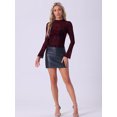 thumbnail image 2 of DARING DIVA Women's Glitter Mesh Mock Neck See Through Blouse S Red, 2 of 6