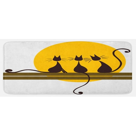 

Animal Art Kitchen Mat 3 Black Feline Cartoon Cats with Whiskers Staring at Sun Print Plush Decorative Kitchen Mat with Non Slip Backing 47 X 19 Yellow Brown Dark Brown by Ambesonne