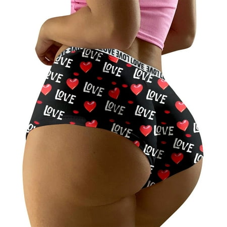 MITCOWBOY Womens Underwear Womens Butt Lifter Lingerie No Show Lip Love Heart Print Briefs Underwear Sexy Cotton Bikinis Womens Sexy Underwear Seamless Underwear For Women Black L Clearance