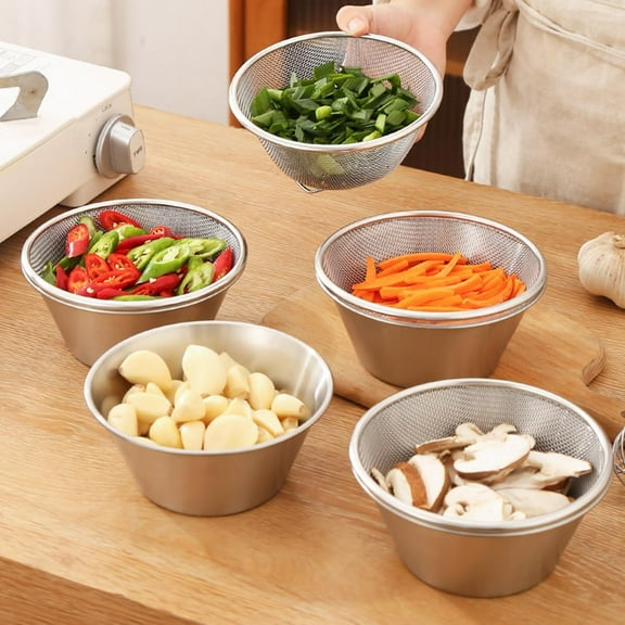 Mini 304 Stainless Steel Colander Bowl Rice Washing Fruit Strainer Mesh Sieve Draining Basket