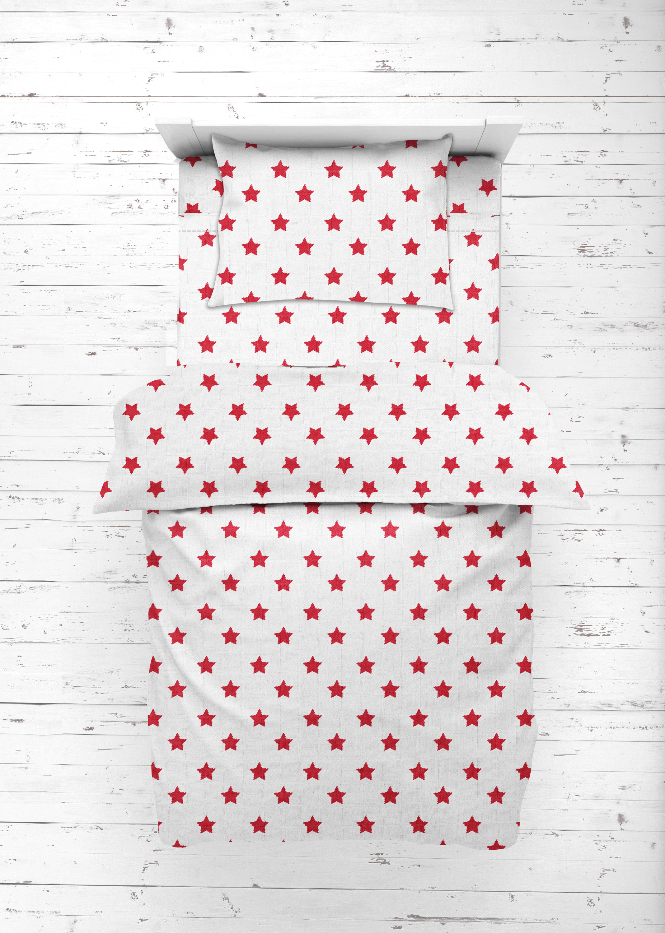 Bacati - Stars 100% Cotton breathable Muslin 3-Piece Toddler Bedding Sheet Set, Red