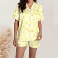 thumbnail image 4 of DHFJKG Pajamas For Women Set Two Piece Outfits Short Sleeve Sleepwear Printed Button Up Lapel Shirts Shorts Loungewear Set Cozy Home Clothes, 4 of 7