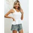 thumbnail image 4 of Berydress Women's Ruffle Tank Tops Square Neck Babydoll Causal Summer Smocked Blouse (L-6209-White), 4 of 7