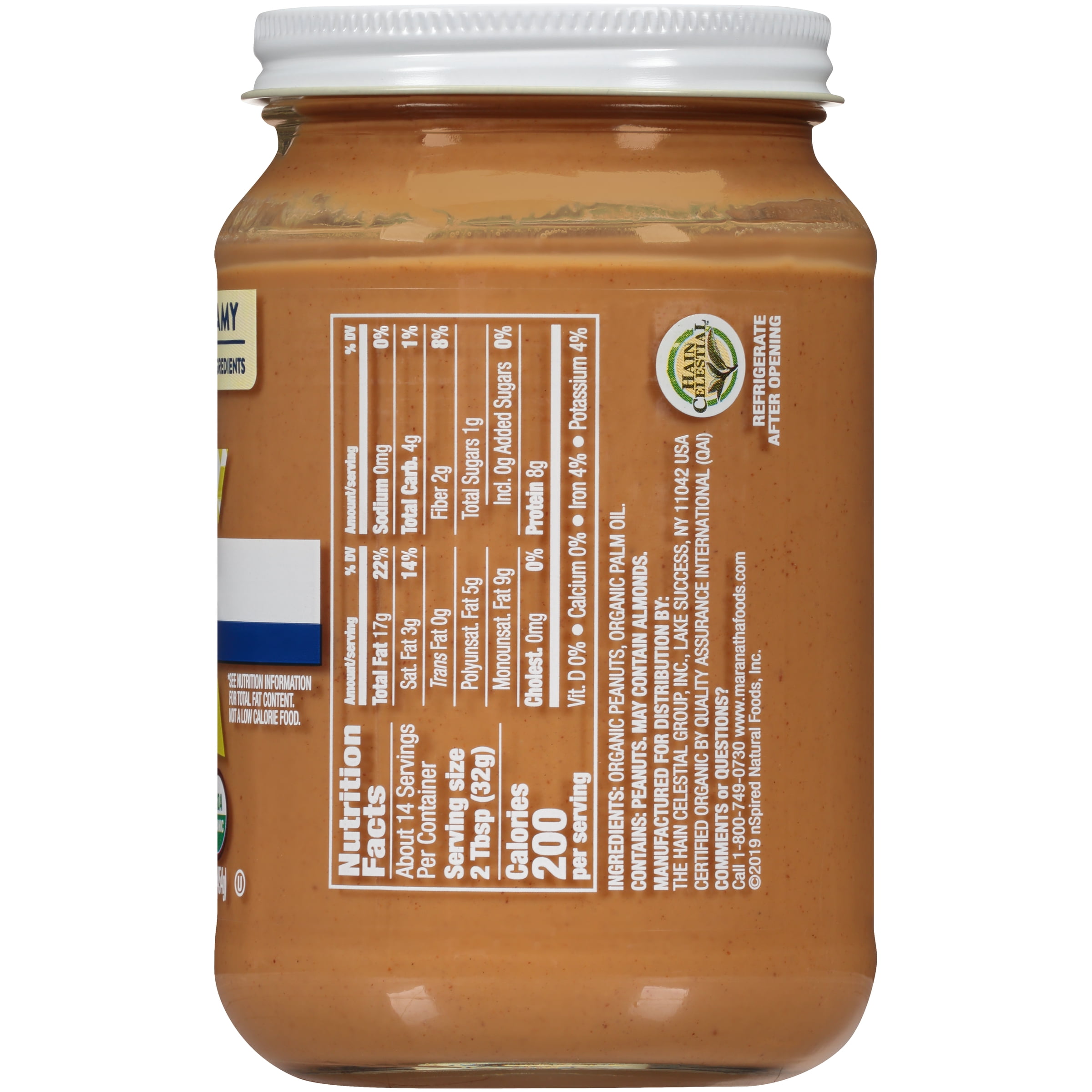 MaraNatha Organic Creamy No Sugar No Salt Added Peanut Butter Spread, 16 oz Pack Of 6