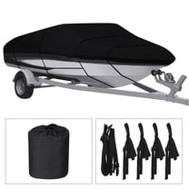 LABLT Waterproof Heavy Duty 210D Boat Cover Trailerable Fishing Ski Bass V-Hull Tri-Hull Runabouts Black