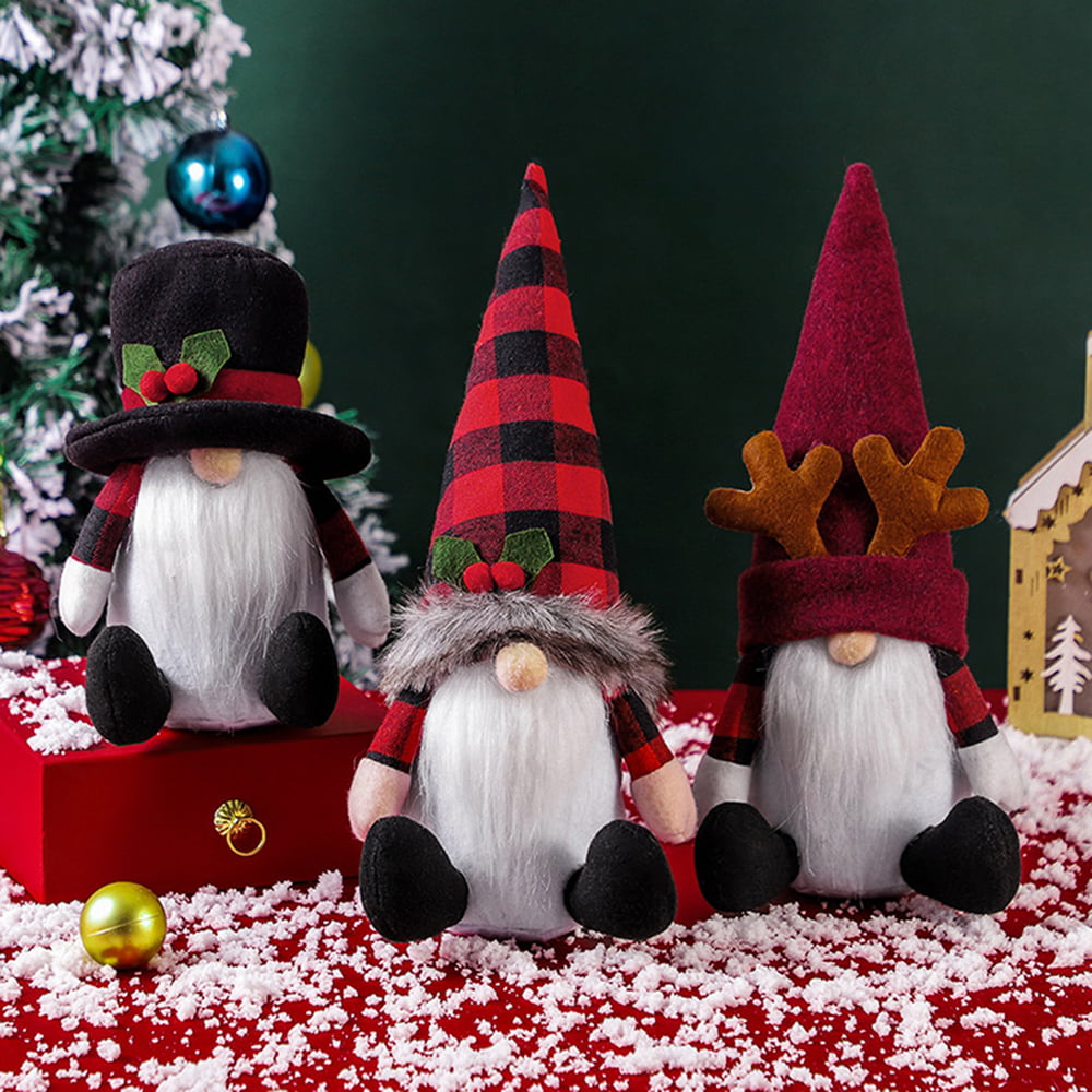D-GROEE Miniature Christmas Decorations Handmade Santa Gnome Plush Doll,  Home Tabletop Ornaments Santa Figurines Christmas Doll for Garden 