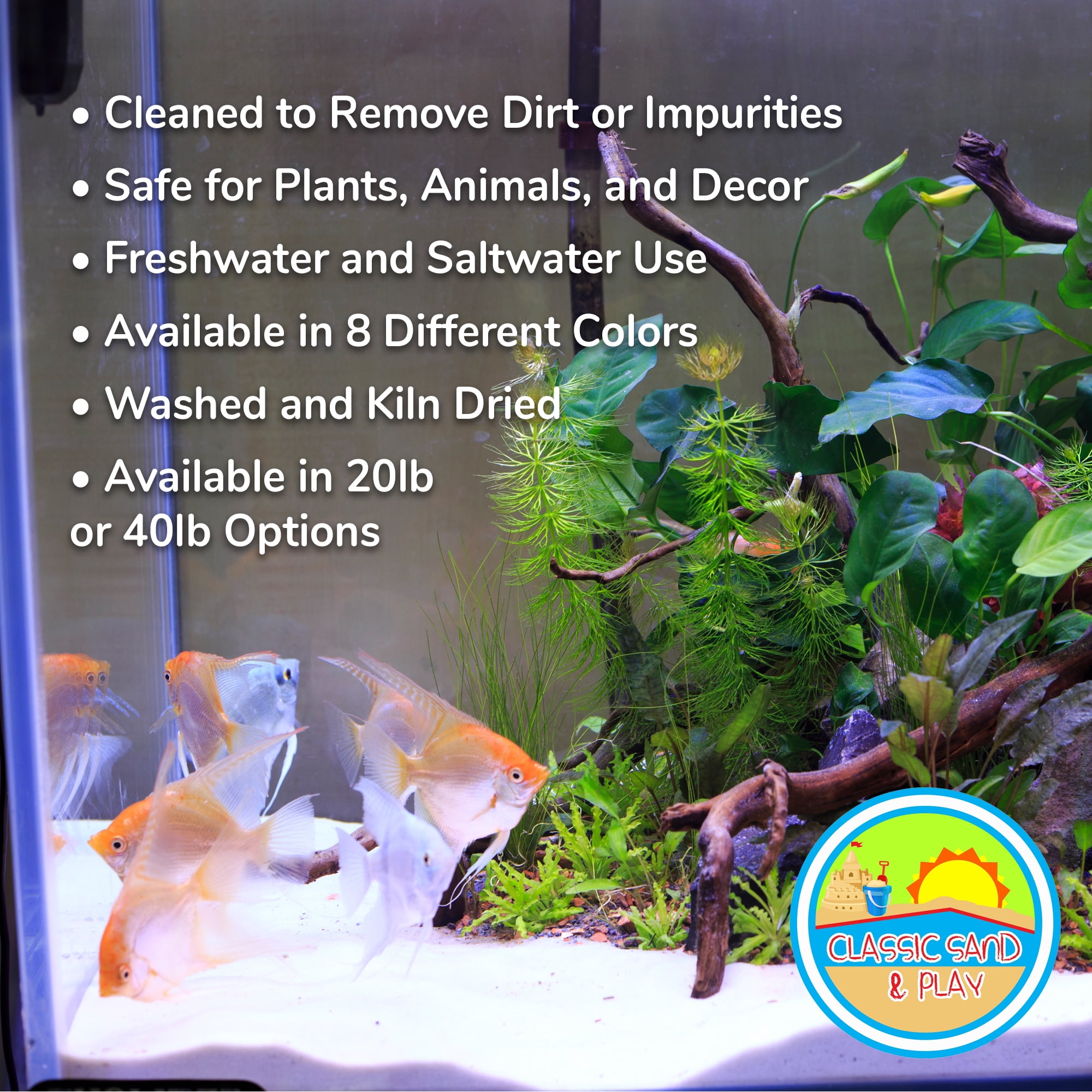 CLASSIC SAND & PLAY Natural Aquarium Sand for Freshwater and Saltwater Tanks, 20 lb.  Yellow