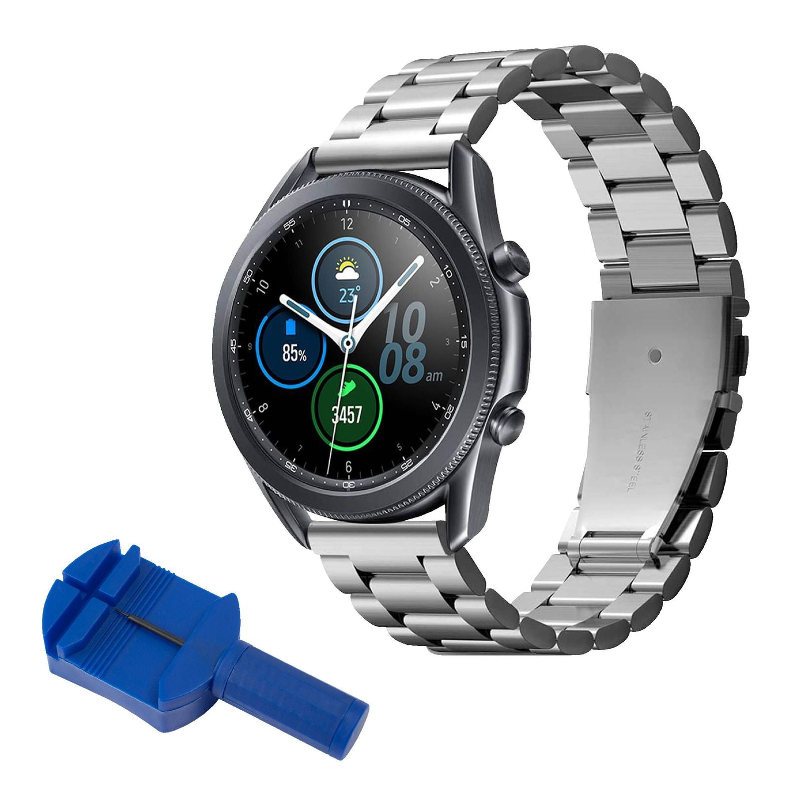 Insten Stainless Steel Metal Band Samsung Galaxy Watch 4 40mm 44mm / Watch 4 Classic 42mm 46mm / Watch 3 41mm / Active 2, Replacement Strap with Link Adjustment Tool For Women Men, Silver - Walmart.com