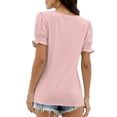thumbnail image 3 of Htigea Women's Square Neckline Striped T-Shirts Smocked Cuffs Short Sleeve Tops Summer Casual Loose Fit Tees Pink S, 3 of 5