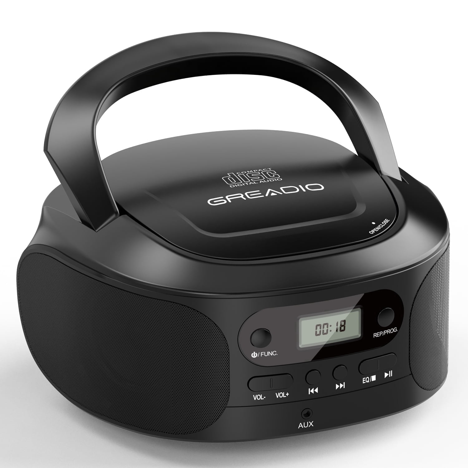 Jazmm CD Boombox Player, Portable Boombox CD Player with Good Sound, CD/CD-R/CD-RW Compatible, Programmable with AUX Input, Battery/Type-C Operated, Digital Portable CD Boombox for Kids, Seniors,Home