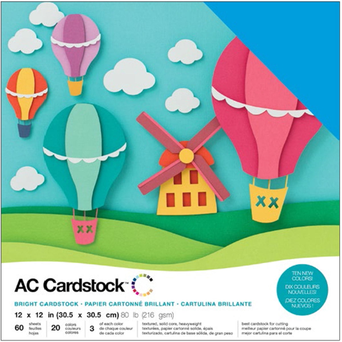 American Crafts Textured Cardstock Pack 12"X12" 60/Pkg-Brights