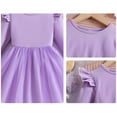 thumbnail image 6 of Atogsazn Kids Girls Ruffle Sleeve Dress Casual Ribbed Long Sleeve Tulle Dresses for Children Summer Princess Clothes 08-Purple 9-10 Years Fashion, 6 of 8