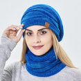 thumbnail image 7 of GRNSHTS 2 Pcs/Set Winter Beanie Hat Scarf Thick Warm Knit Fleece Lined Cap Neck Warmer for Men Women (Blue), 7 of 7