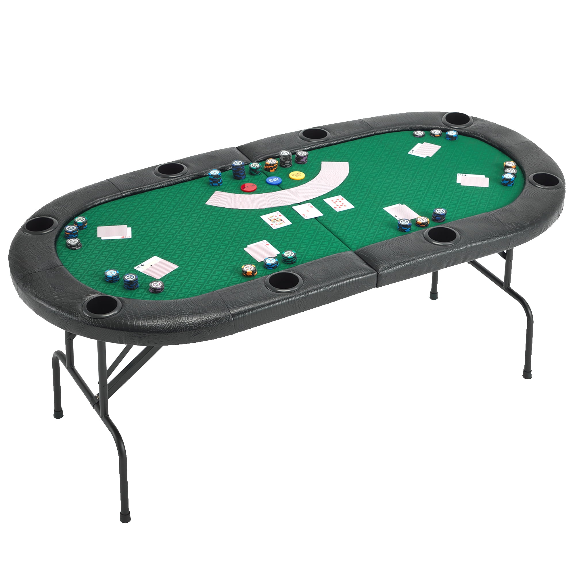 Table De Poker Octogonale Pliable 8 Joueurs – Revêtement Feutre, Porte-gobelets, Cadre Acier, 120x120x75 Cm