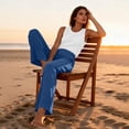 thumbnail image 5 of WULMLEO Womens Cotton Linen Pants Petite 2026 Summer Lightweight High Waist Straight Leg Solid Beach Lounge Trousers Blue L, 5 of 9