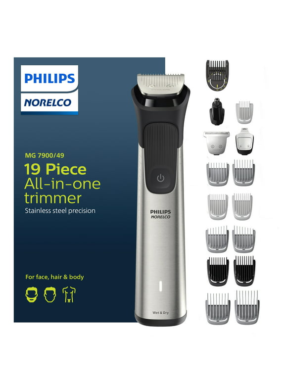 Philips Norelco Multigroom Series 7000 , Mens Grooming Kit with Trimmer For Beard, Head, Hair, Face, Body and Groin - No Blade Oil Needed, MG7900/49