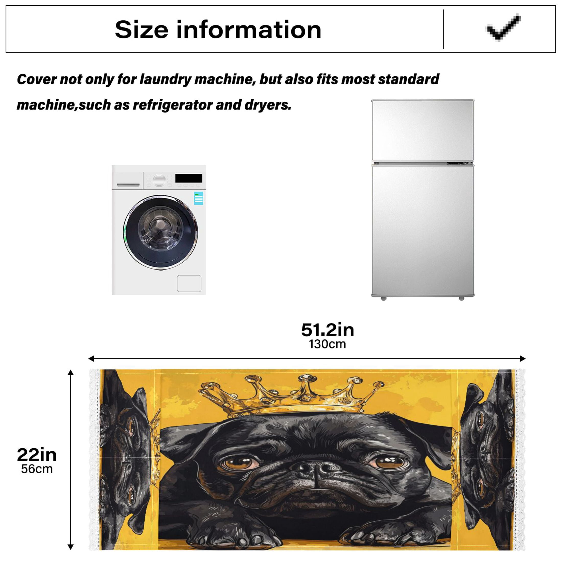 WOBOGO Crown Black Pug Dog Washing Machine Cloth Dryer Refrigerator Top Cover Protective Non-Slip Mat For Kitchen Laundry