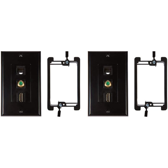 Buyer's Point HDMI 3GHz Coax Ethernet Wall Plate [UL Listed] with Single Gang Low Voltage Mounting Bracket Device Pack of 2 Black Kit